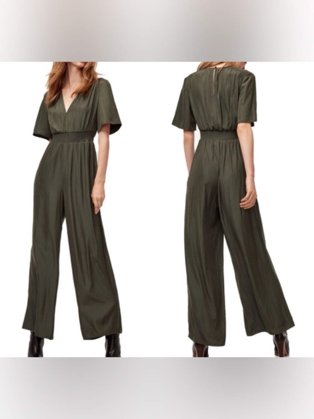 Wilfred Olive Wide-Leg V-Neck Jumpsuit